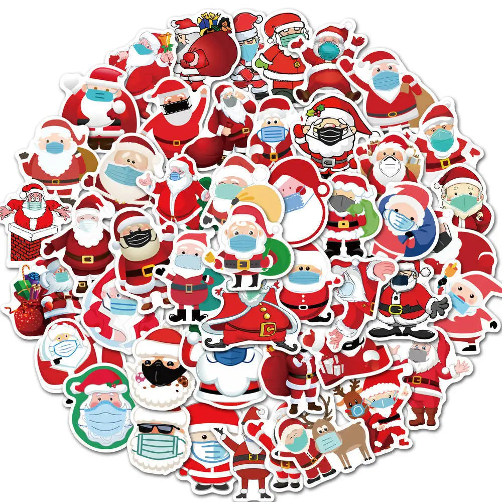 Christmas Santa Claus Stickers 10/30/50pcs for Suitcase, Skateboard, Laptop, Luggage, Phone (ONLINE ORDER ONLY)