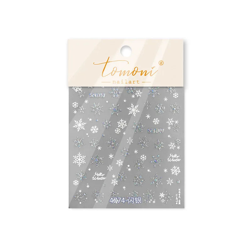 Shiny Snow Delicate Gold Pink Silver White Romantic Winter Self Adhesive Nail Art Stickers Snowflake Rhinestone Manicure Decals (ONLINE ORDER ONLY)