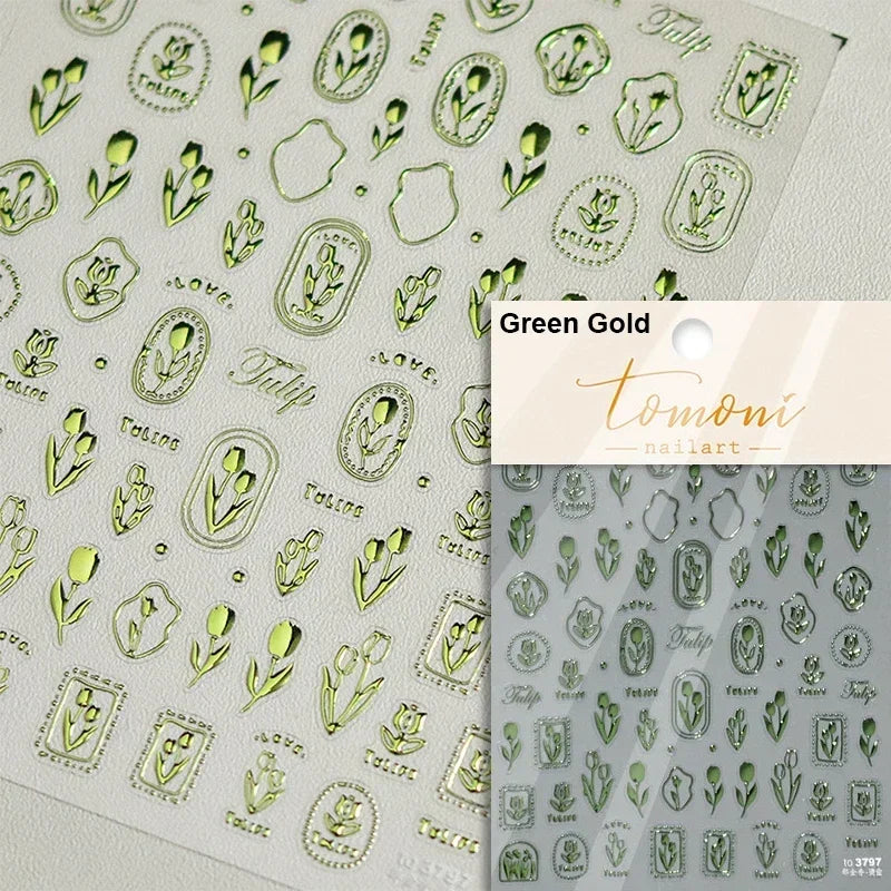 Retro Rose Gold Photo Frame Dried Flower Delicate Totem 3D Self Adhesive Nail Art Stickers 5D Shiny Rhinestone Manicure Decals (ONLINE ORDER ONLY)