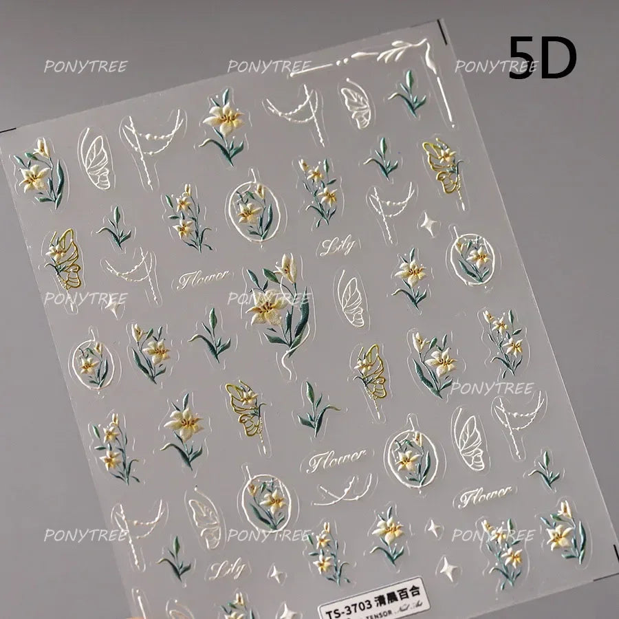 Spotless Lily Lilium Flowers Moon Pearl Crown Lily-white Pearl Necklace Pendant Self Adhesive Nail Art Stickers Manicure Decals (Online Order Only)