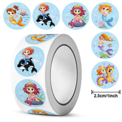 100-500pcs Cartoon Mermaid Round Sticker Label Scrapbook Envelope Seal Scrapbooking School Teacher Gift for Kids Reward Stickers (Online Order Only)
