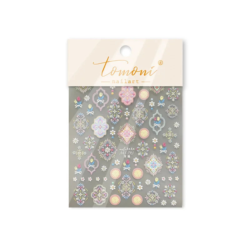 Chic Lavender Tulip Flower Bowknot Totem Center Symmetric Pattern Daisy Line Gird Self Adhesive Nail Art Stickers Manicure Decal (ONLINE ORDER ONLY)