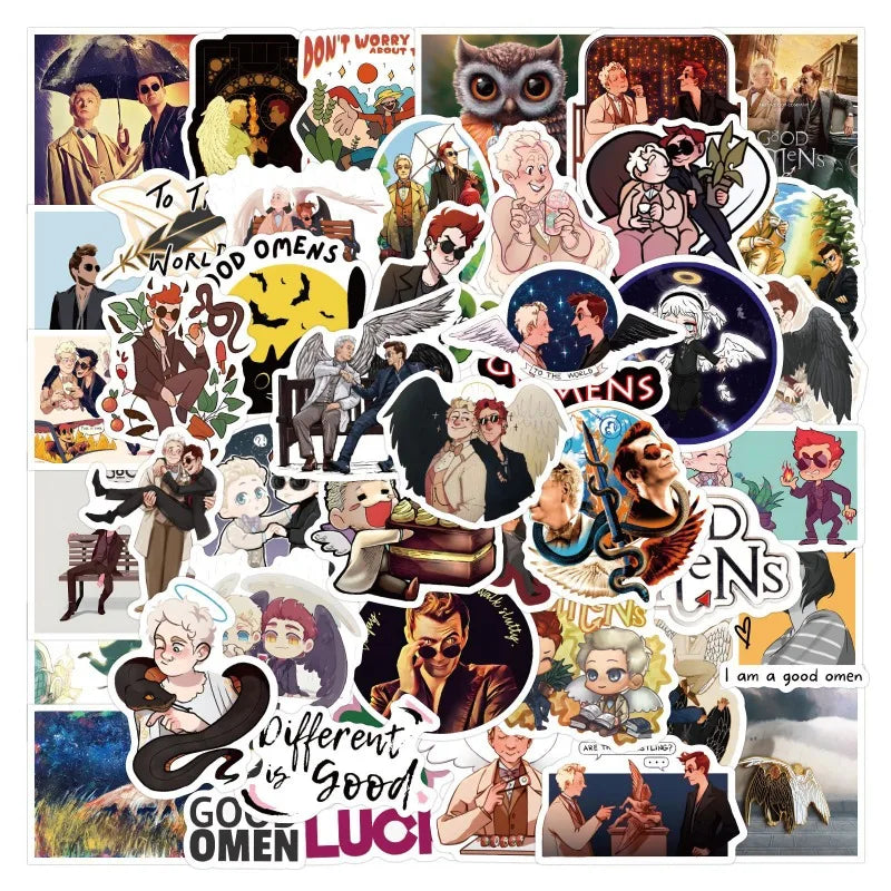 Good Omens Cartoon Stickers Pack for Laptops, Water Bottles, Phones, Cars, Notebooks, and More (Online Order Only)