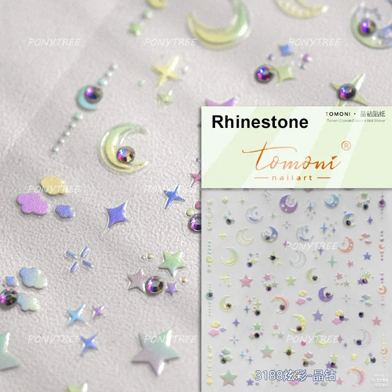 Blue Butterfly Planet Star Conch Snake Shell Clam Pearl Whale Jellyfish Moon Adhesive Nail Art Stickers Dreamy Manicure Decals (Online Order Only)