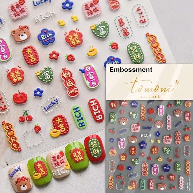 Charming Cherry's Cake Cute Bowknot Pink Blue Bear Flower Bouquet Strawberry Adhesive Nail Art Sticker Rhinestone Manicure Decal (Online Order Only)