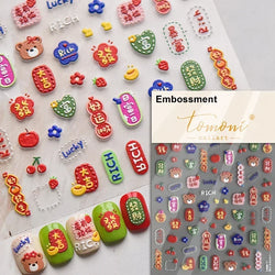 Charming Cherry's Cake Cute Bowknot Pink Blue Bear Flower Bouquet Strawberry Adhesive Nail Art Sticker Rhinestone Manicure Decal (Online Order Only)