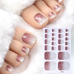 22Tips Pink Red Glitter Design Baking-free Toenail Stickers Solid Color Adhesive Full Cover Toe Nail Strip Slider Manicure Decal (ONLINE ORDER ONLY)