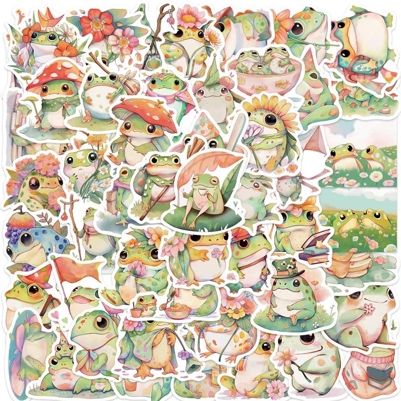 10/30/50PCS Cute Frog PVC Sticky Sticker Aesthetic DIY Korean Stationery Decoration Scrapbooking School Supplies for Kids (ONLINE ORDER ONLY)