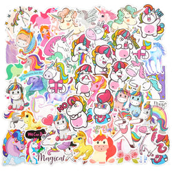 Kawaii Unicorn Stickers Pack - Cartoon Decals for Laptop, Phone, Luggage, Guitar, Bike, Scrapbook (Online Order Only)
