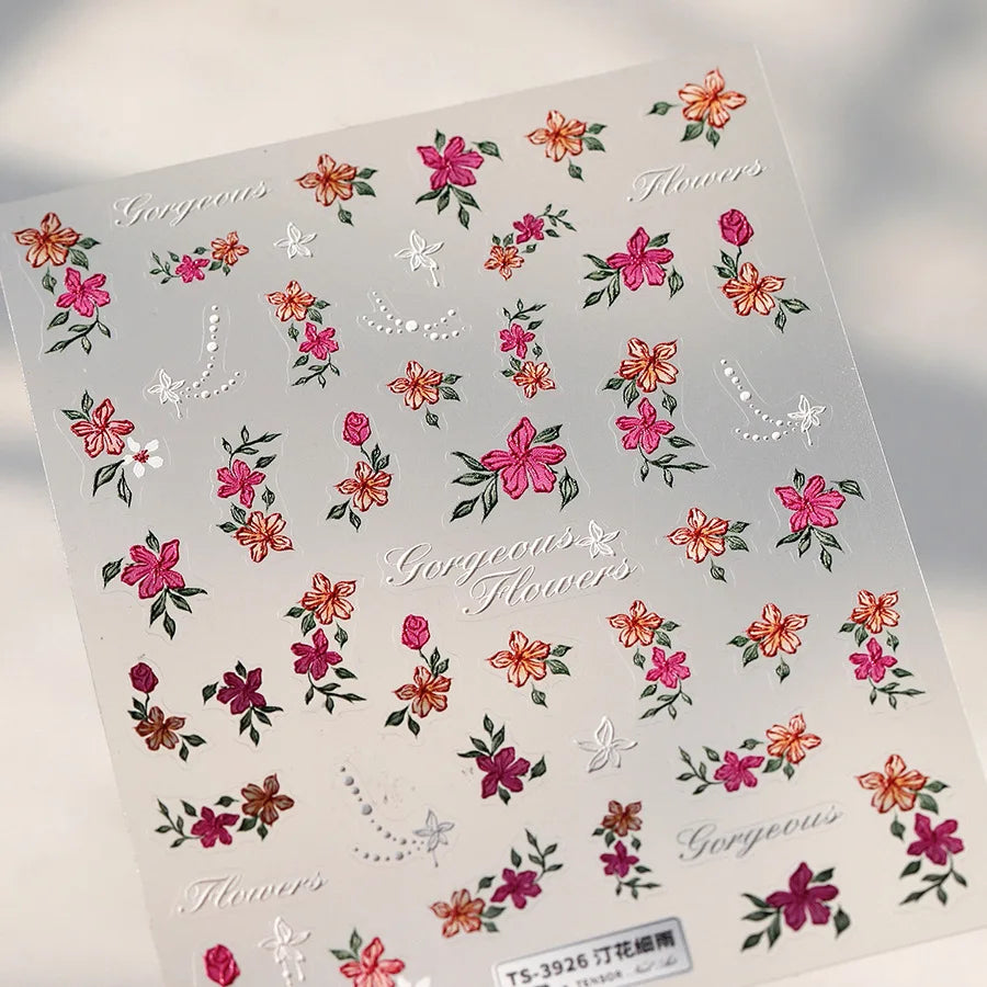 Bloomy Water Side Flower Delicate and Charming Peach Blossom Rose Garden Adhesive Nail Art Decorations Sticker Manicure Decals (ONLINE ORDER ONLY)
