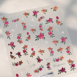 Bloomy Water Side Flower Delicate and Charming Peach Blossom Rose Garden Adhesive Nail Art Decorations Sticker Manicure Decals (ONLINE ORDER ONLY)