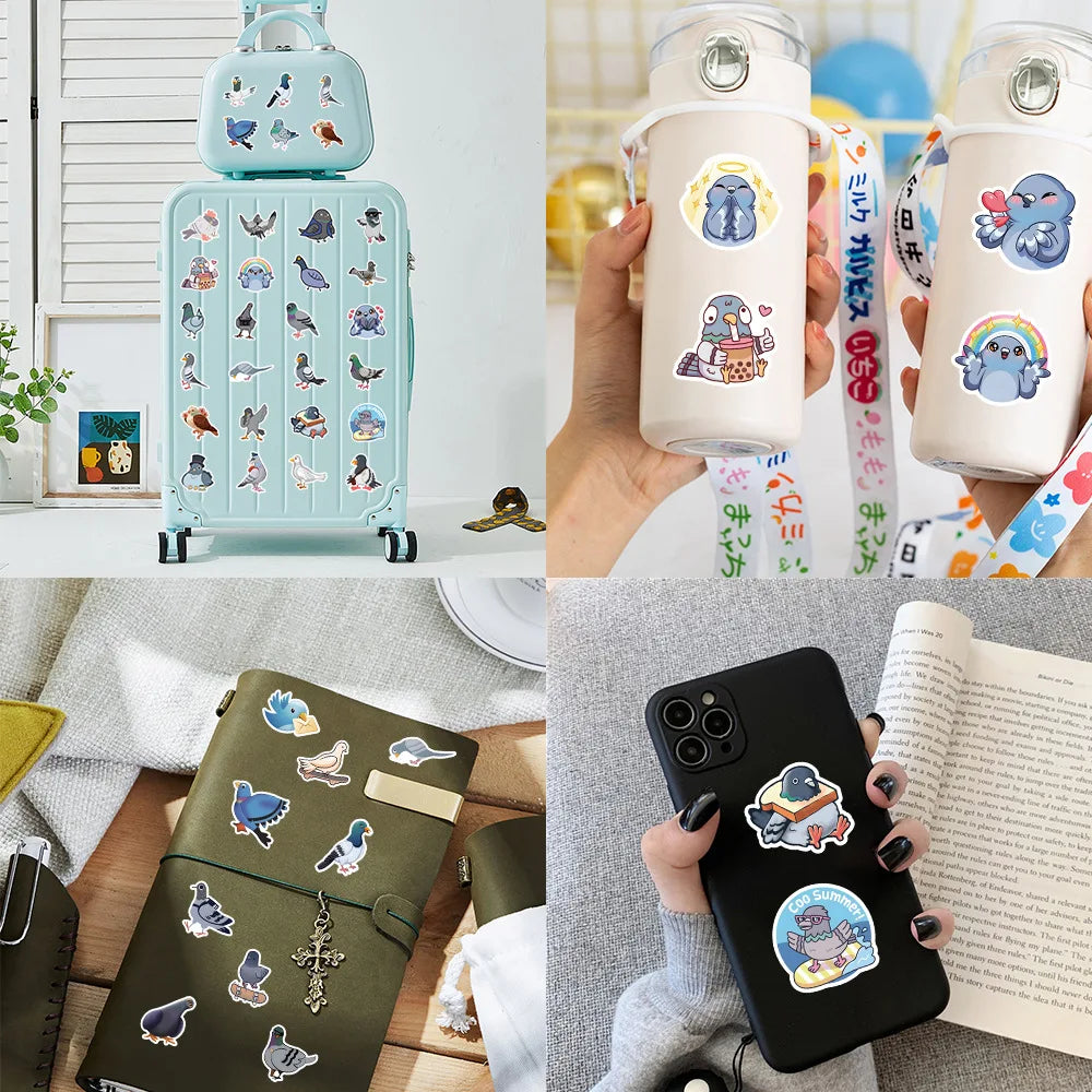 10/60pcs Cartoon Pigeons Animal Stickers Graffiti Decals DIY Luggage Laptop Tablet Notebook PVC Sticker for Kids Classic Toys (ONLINE ORDER ONLY)