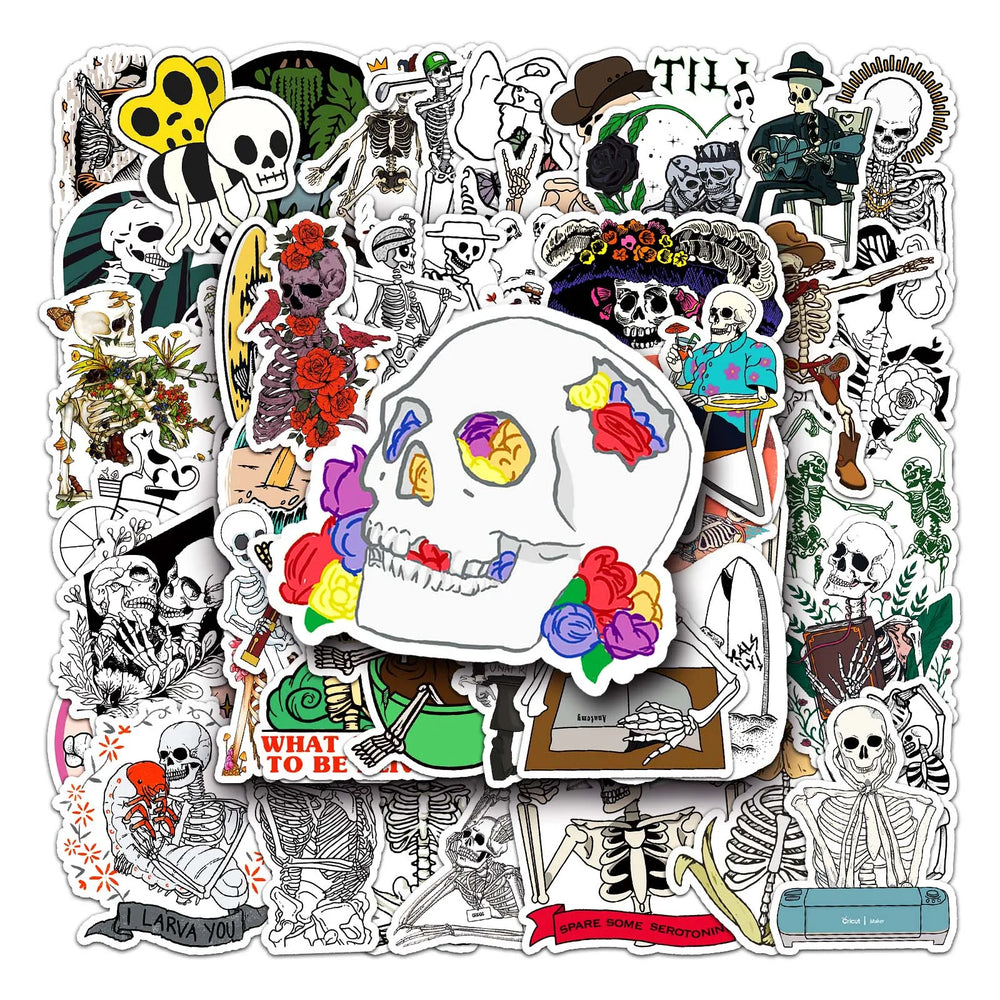 50Pcs Skull Cartoon Waterproof Vinyl Stickers for Skateboard Snowboard (Online Order Only)