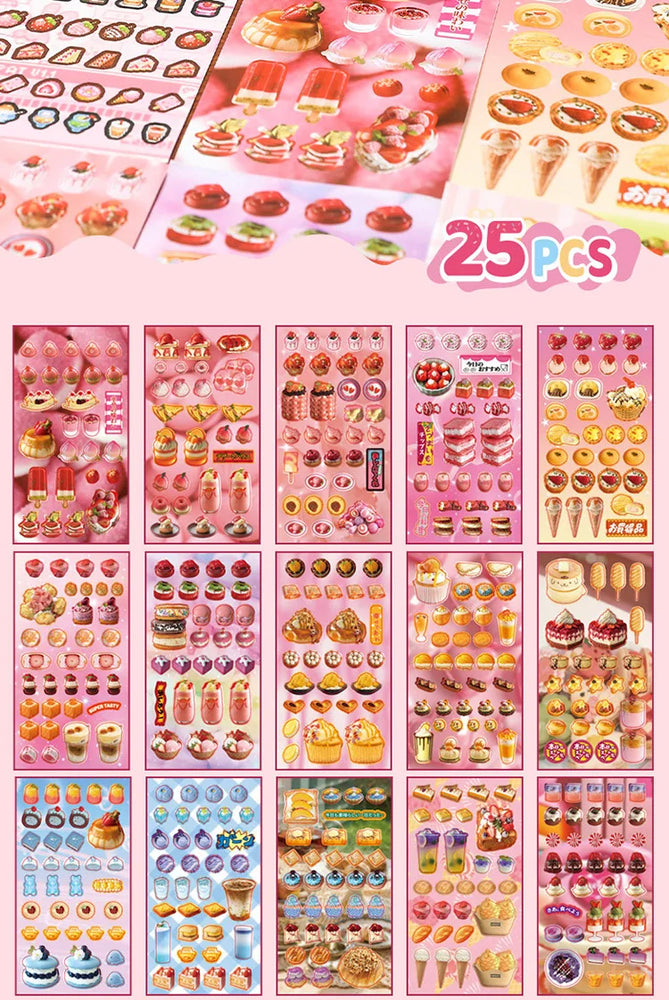 25 Pages Ins Retro Cute Food Cake Decorative Stickers Book Scrapbooking Phone Case DIY Journal Collage Material Sticker Gift (ONLINE ORDER ONLY)