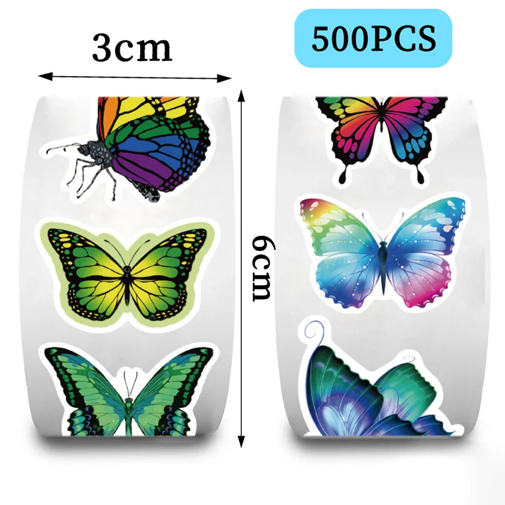 500Pcs/roll Cartoon Butterfly Stickers, Roll Vinyl Stickers For Laptop, Bumper, Skateboard, Water Bottles, Computer (ONLINE ORDER ONLY)