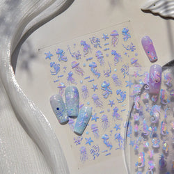 Romantic Mermaid Tail Water Bubbles Seahorse Shell Starfish Coral Pearl Pendant Self Adhesive Nail Art Stickers Manicure Decals (Online Order Only)
