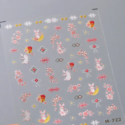 Rabbit Bunny Moon Flower Lantern Peach Blossom Star Bowknot Self Adhesive Nail Art Stickers Rhinestone Delicate Manicure Decals (ONLINE ORDER ONLY)
