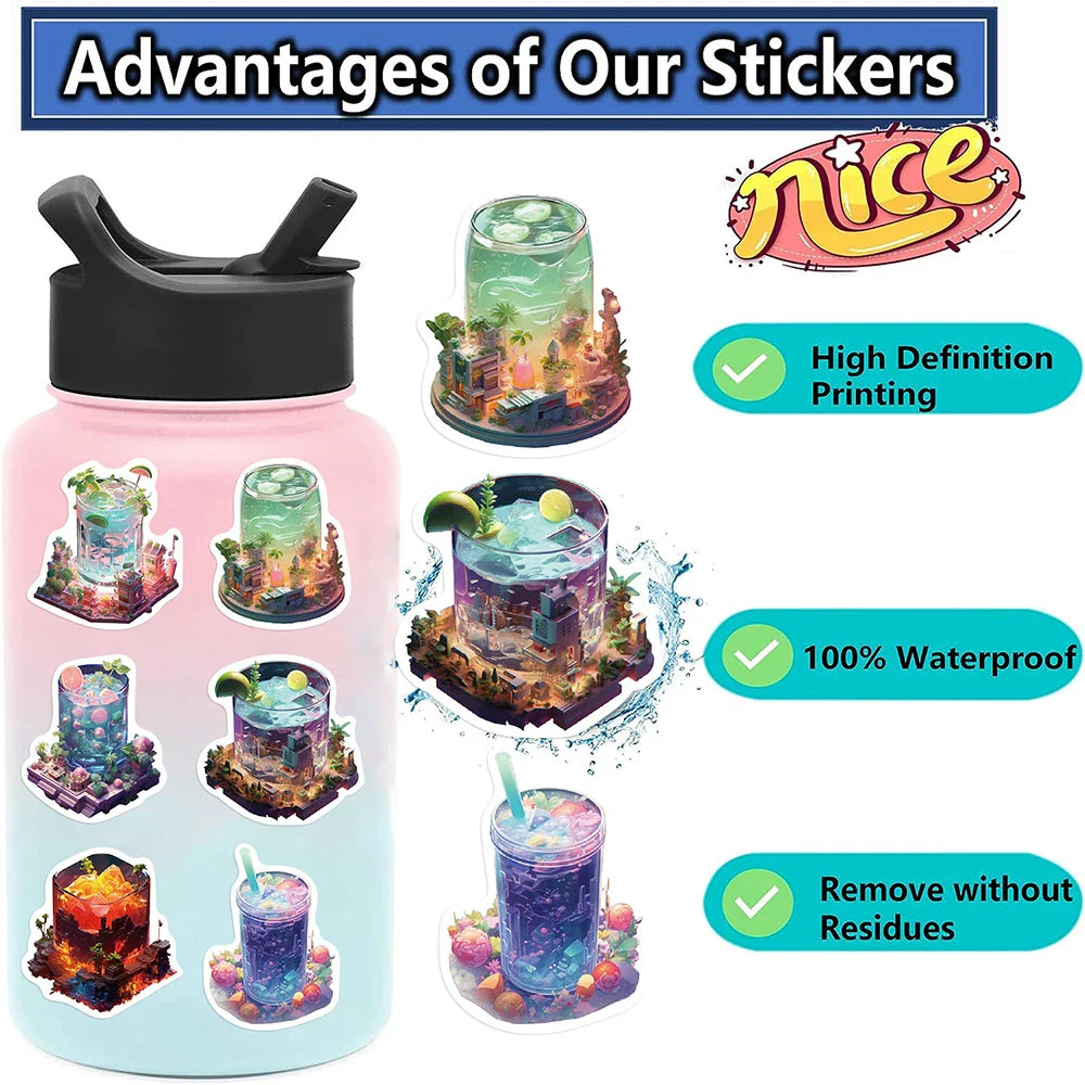 10/30/50PCS Kawaii Cup Drink World Stickers DIY Decoration Notebook Bike Suitcase Phone Fridge PVC Waterproof Decal Graffiti Toy (ONLINE ORDER ONLY)