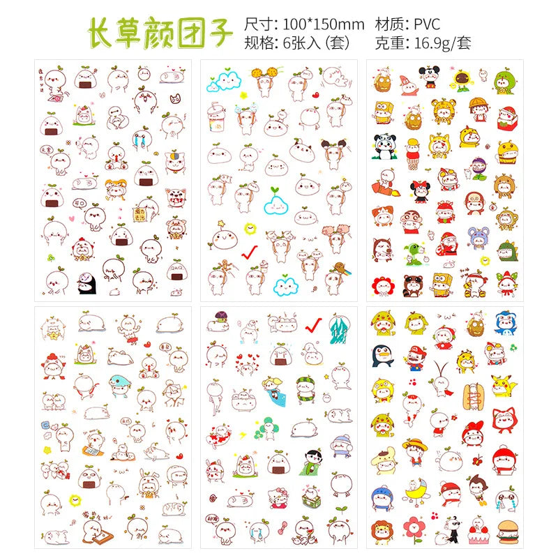 6Pcs/Lot Waterproof Cartoon Transparent Pvc Stickers DIY Hand Account Diary Decorative Stickers Kawaii Phone Cup Stickers (Online Order Only)