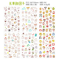 6Pcs/Lot Waterproof Cartoon Transparent Pvc Stickers DIY Hand Account Diary Decorative Stickers Kawaii Phone Cup Stickers (Online Order Only)