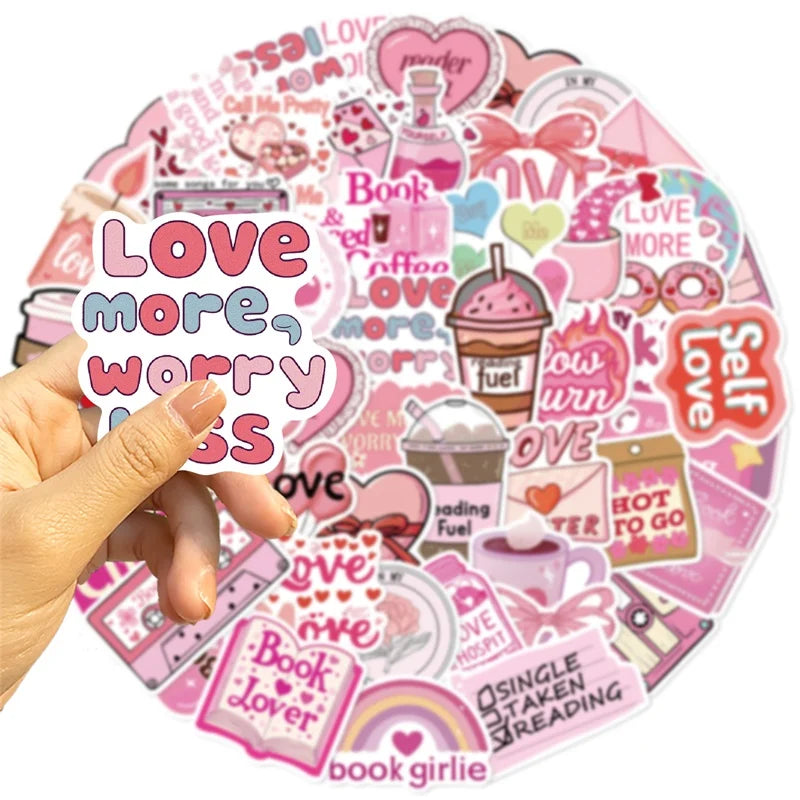10/30/50PCS Cartoon Pink Love PVC Sticker Aesthetic Children's Stationery Sticky DIY Decoration Scrapbooking School Supplies (Online Order Only)