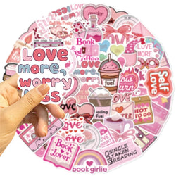 10/30/50PCS Cartoon Pink Love PVC Sticker Aesthetic Children's Stationery Sticky DIY Decoration Scrapbooking School Supplies (Online Order Only)