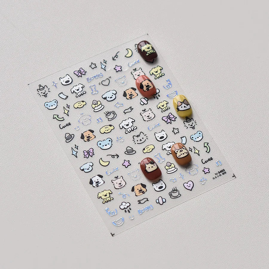 Line Cat Dog Bear Rabbit Chicken Animals Apple Cherry Cake Bowknot Butterfly Balloon Rainbow Nail Art Stickers Manicure Decals (ONLINE ORDER ONLY)