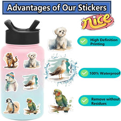 50Pcs Watercolor Animal Illustration Stickers DIY Suitcase Skateboard Laptop Luggage Fridge Phone Car Graffiti Sticker (Online Order Only)