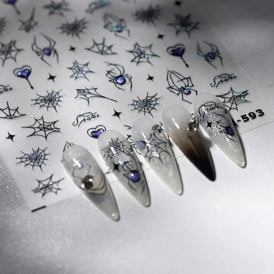 Cat Eye Shiny Blue Purple Spider Cross Love Heart Star Snake Web Jelly Thrilling Nail Art Stickers Manicure Decals Halloween (ONLINE ORDER ONLY)