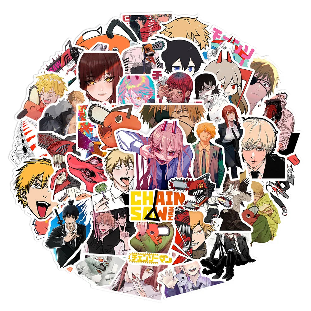 10/30/50pcs Classic Anime Chainsaw Man Cool Stickers Decals Skateboard Phone Case Guitar Cartoon Waterproof Decoration Sticker (ONLINE ORDER ONLY)