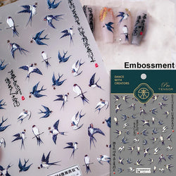 Swallow Bird Insect Animal Phoenix Peacock Dove 3D Self Adhesive Nail Art Stickers Chinese Ancient Poetry Manicure 5D DIY Decals (ONLINE ORDER ONLY)