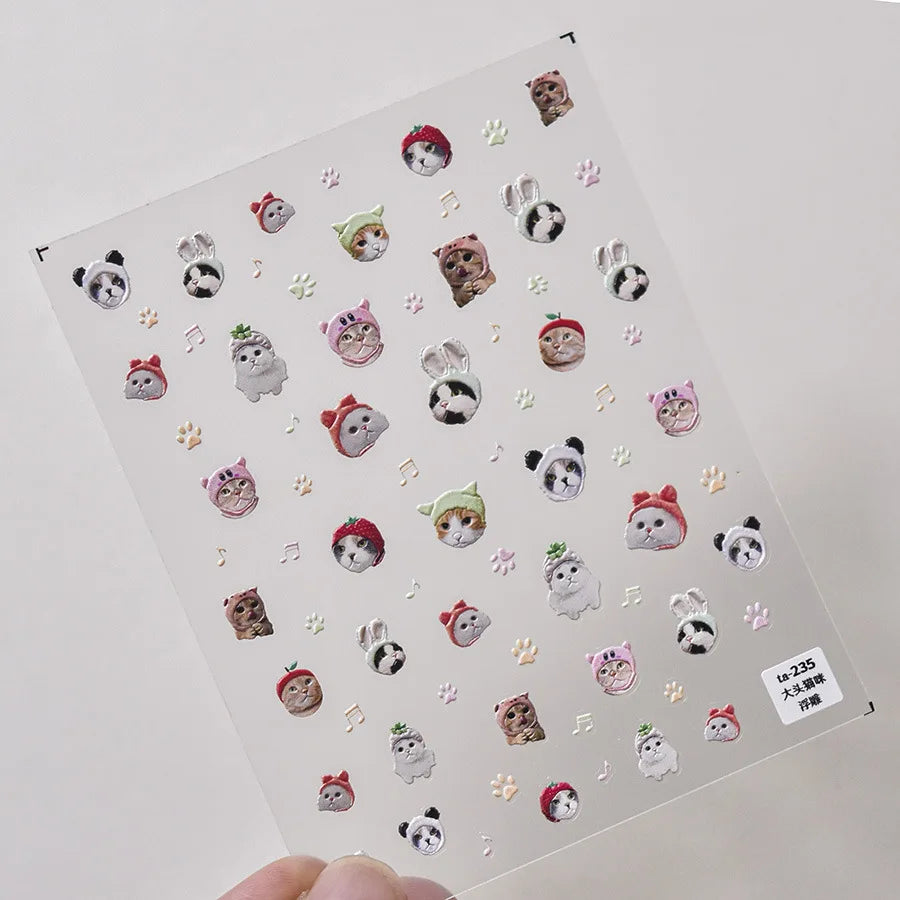 Lovely Dog Cat Animal Bunny 3D Soft Embossed Relief Self Adhesive Nail Art Stickers Cute Pretty Puppy Kitty Star Manicure Decals (ONLINE ORDER ONLY)