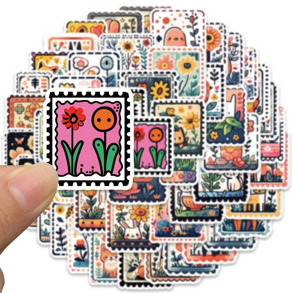 10/30/50PCS Cute Cartoon Stamp Flower Animal Stickers DIY Skateboard Phone Bike Suitcase Laptop Notebook Bike Kids Sticker Toys (ONLINE ORDER ONLY)