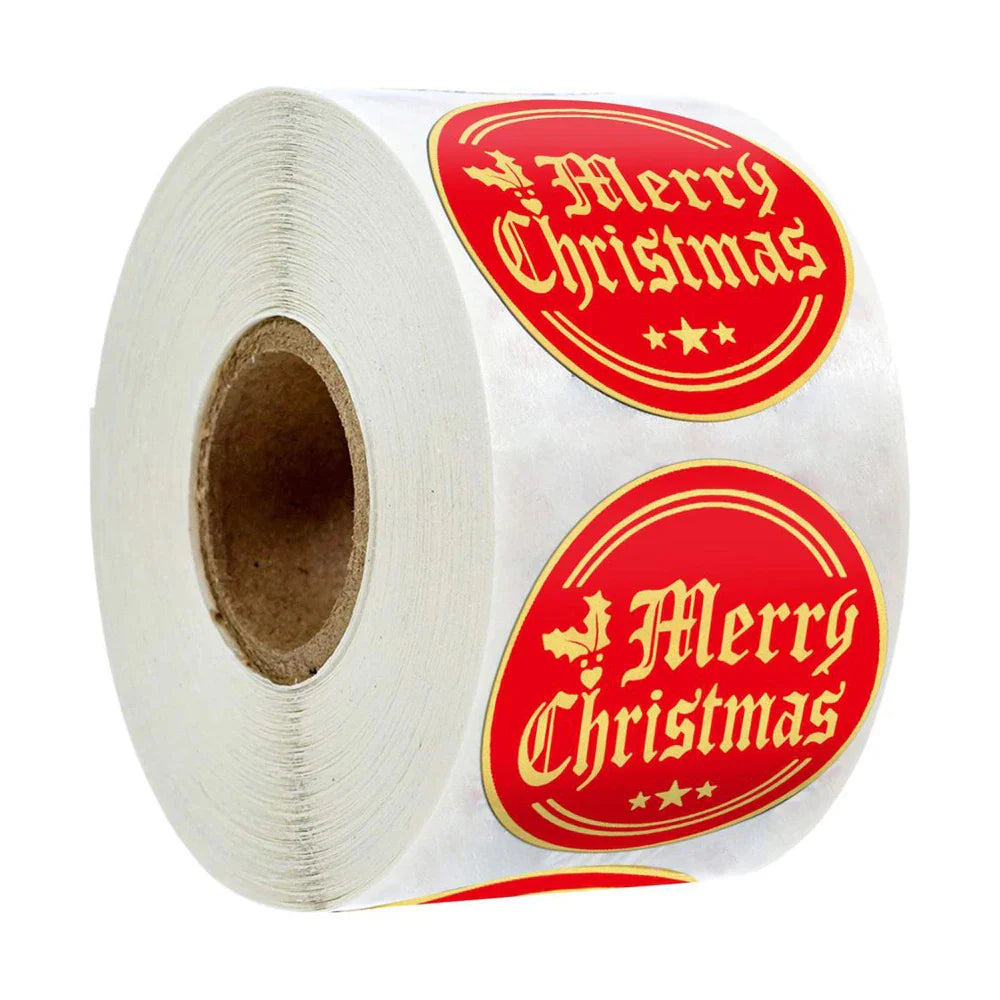 Merry Christmas Stickers 100-500pcs Round Golden Plated Stickers Gift Candy Box Homemade Cookies Bag Sealing Decoration Decals (Online Order Only)