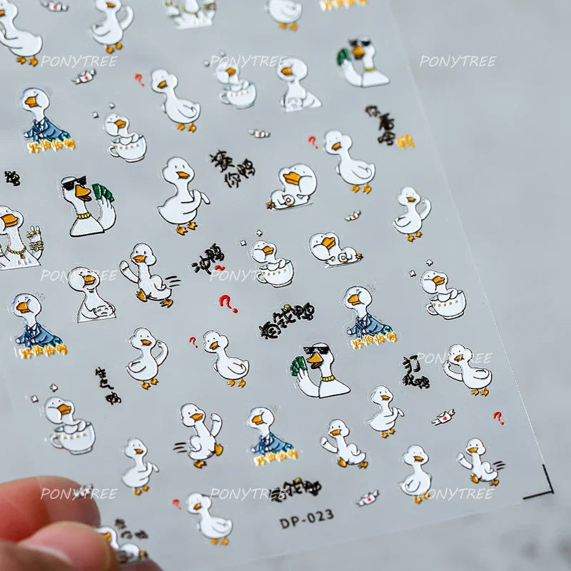Cute Duck Pear Bowknot Mini Flower Duckling Line Bow Photo Frame Seal Stamp Figure Self Adhesive Nail Art Sticker Manicure Decal (ONLINE ORDER ONLY)