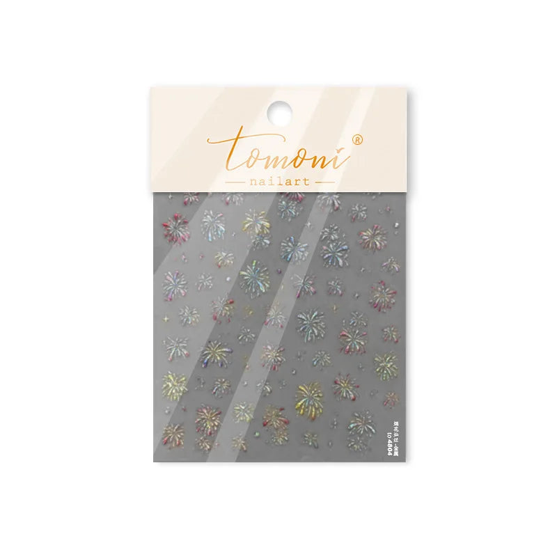 Colorful Fireworks Burst Hot Stamping Process Laser Pink Bright Romantic Self Adhesive Nail Art Stickers Chic Manicure Decals (ONLINE ORDER ONLY)