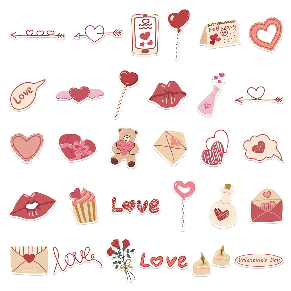 10/58PCS I Love You Valentine's Day Stickers Gift for Lovers To DIY Guitar Motorcycle Skateboard Car Laptop Fridge Decal Sticker (ONLINE ORDER ONLY)