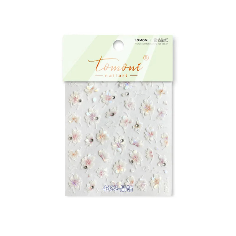 Charm Pink Yellow Flower Petal Stamen Stamen Peony Self Adhesive Nail Art Decorations Stickers Shiny Rhinestone Manicure Decals (ONLINE ORDER ONLY)