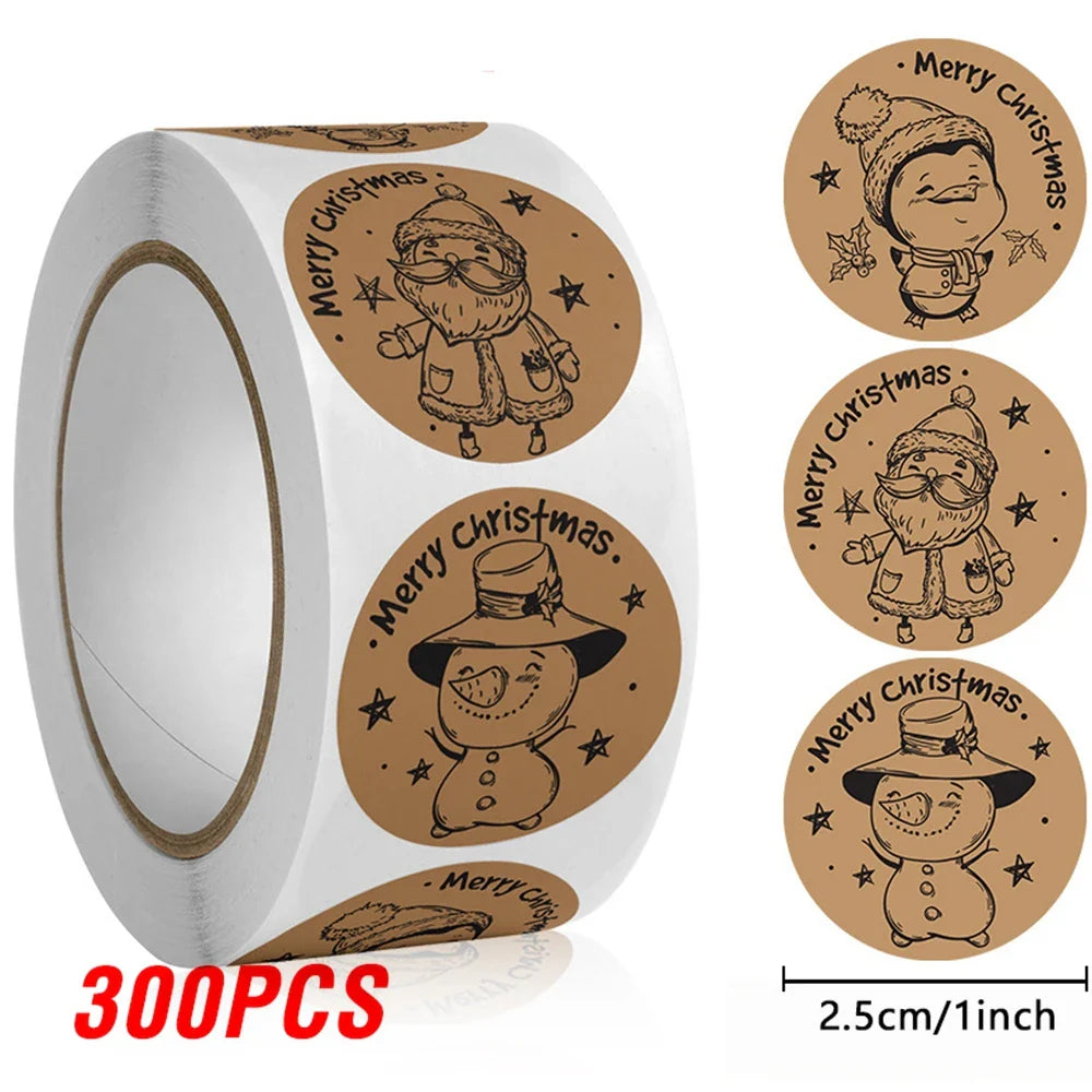 100-500pcs Merry Christmas Sticker , Round Adhesive Decoration Sticker for Cards Envelope Seal Xmas Gift Wraps Box Bags (ONLINE ORDER ONLY)