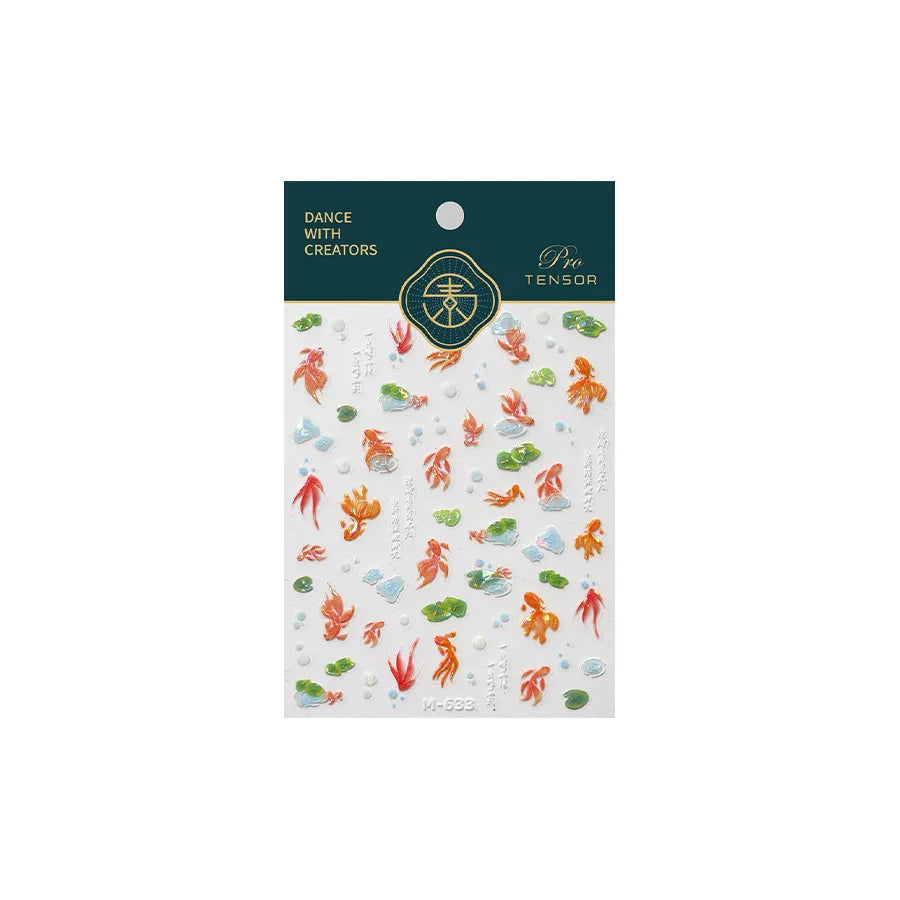 Lotus Leaf Brocaded Carp Koi Playing Goldfish Cavort Ripple Droplet Water Bubbles Self Adhesive Nail Art Stickers Manicure Decal (Online Order Only)