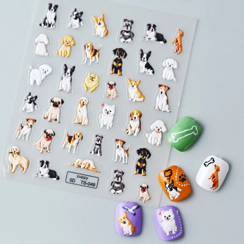 Lovely Dog Cat Animal Bunny 3D Soft Embossed Relief Self Adhesive Nail Art Stickers Cute Pretty Puppy Kitty Star Manicure Decals (ONLINE ORDER ONLY)
