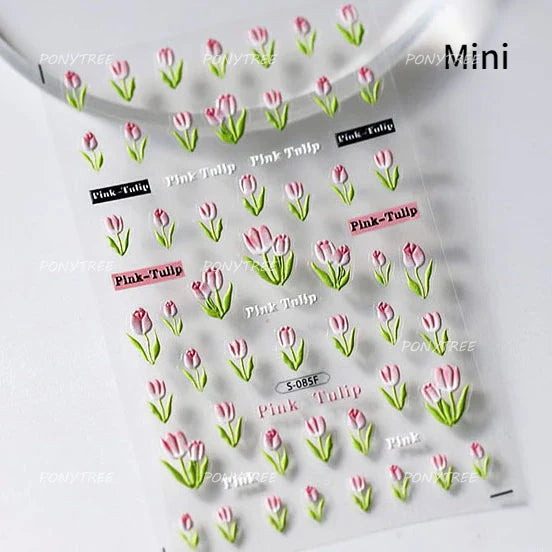Cute  Pink Blue Nature Tulip Star Heart Butterfly Peach Blossom Jelly Embossed Relief Adhesive Nail Art Stickers Manicure Decals (ONLINE ORDER ONLY)