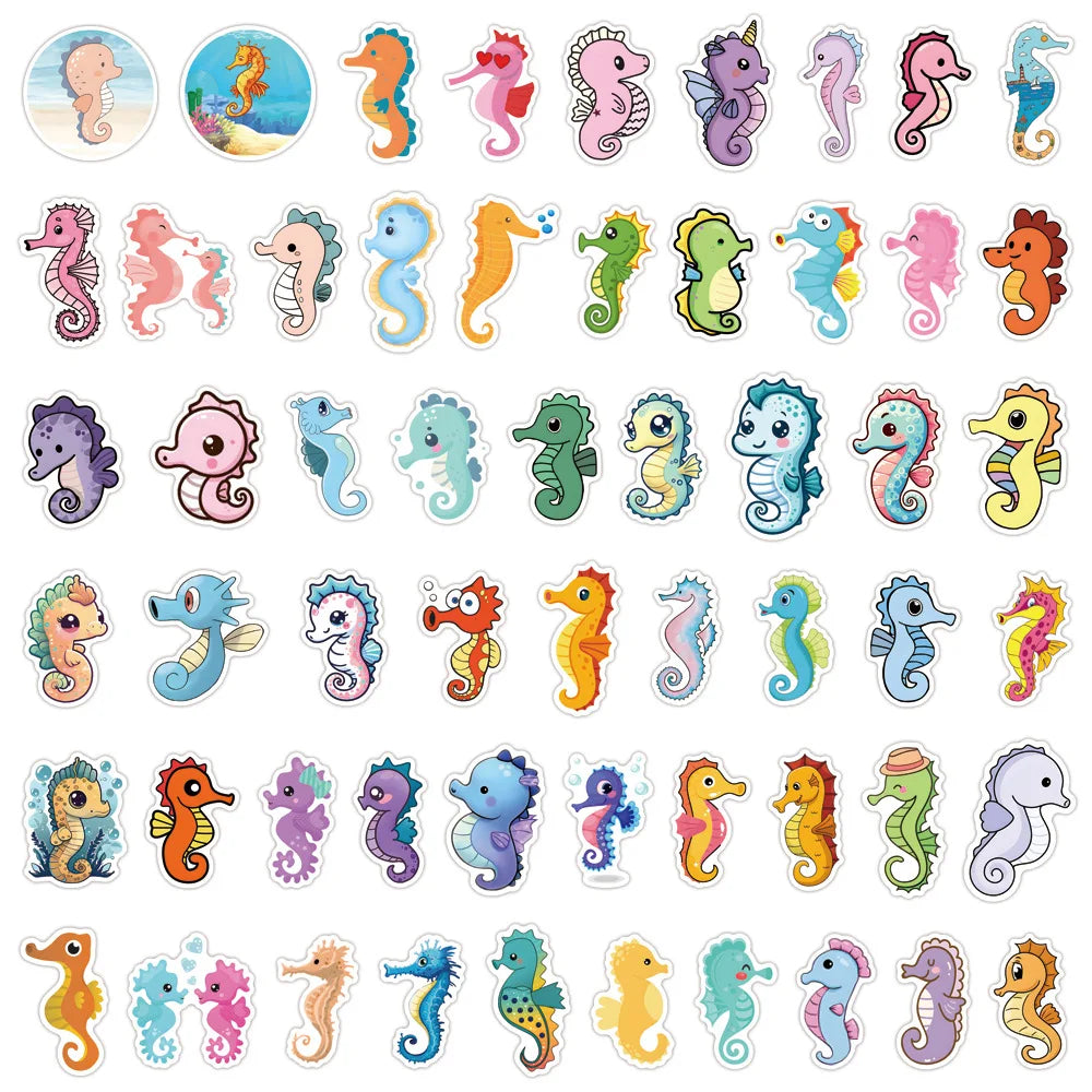 10/30/55PCS Cute Seahorse Stickers Marine Organism Cartoon Decals Kawaii Animal Toy Luggage Laptop Phone Guitar Bike Skateboard (ONLINE ORDER ONLY)