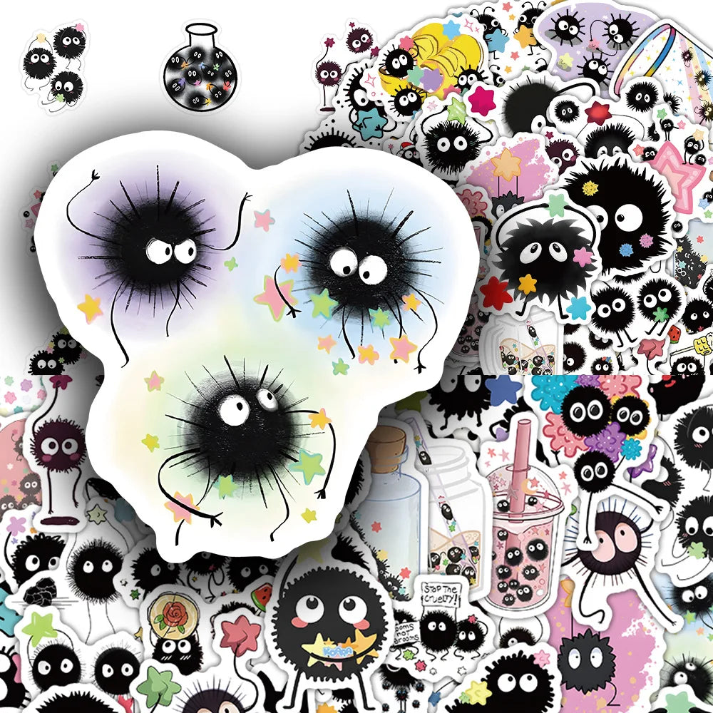 10/30/50PCS Soot Sprites Stickers Cute Elf Cartoon Sticker DIY Decoration Luggage Laptop Phone Guitar Car Bike Sticker Kids Toys (Online Order Only)