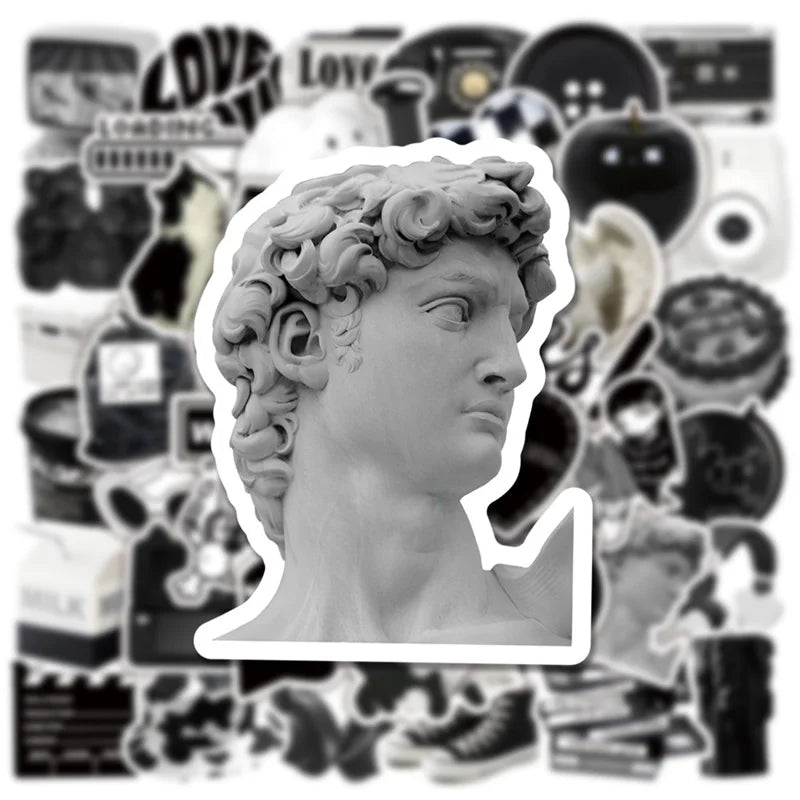 10/30/50PCS INS Black White Sketchbook Sticker Aesthetic PVC Children's Laptop School Stationery Scrapbooking Supplies for Kids (ONLINE ORDER ONLY)