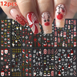 12Pcs 3D Golden Red Glitter Heart Love Nail Sticker Valentine Self Adhesive Cartoon Decal Geometry Lines Stripe Slider Manicure* (ONLINE ORDER ONLY)