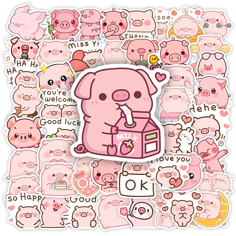Cute Cartoon Pink Pig Stickers Funny Kawaii DIY Gift Kids Toy Decal for Laptop Phone Scrapbook Luggage Decorative Waterproof (ONLINE ORDER ONLY)