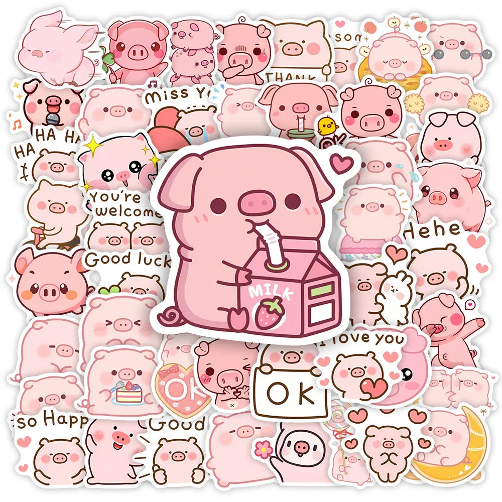 Cute Cartoon Pink Pig Stickers Funny Kawaii DIY Gift Kids Toy Decal for Laptop Phone Scrapbook Luggage Decorative Waterproof (ONLINE ORDER ONLY)