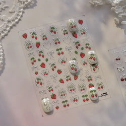 Lovely Red Fruit Strawberry Cherry Bowknot Love Heart Star Silk Ribbon Chic Rhinestone Adhesive Nail Art Stickers Manicure Decal (ONLINE ORDER ONLY)