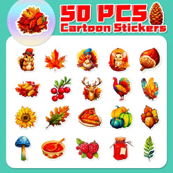 10/50Pcs Thanksgiving Day Stickers Harvest Festival Cartoon Cute Pumpkin Nut Squirrel Children Toy Decals Laptop Guitar Suitcase (Online Order Only)